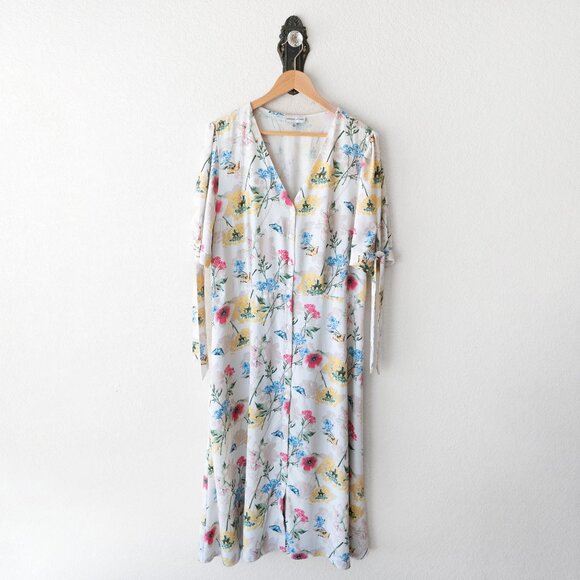 Gibson Latimer Women’s Sz XL Floral Butterfly Button Up Tie Sleeve Midi Dress - Picture 1 of 7